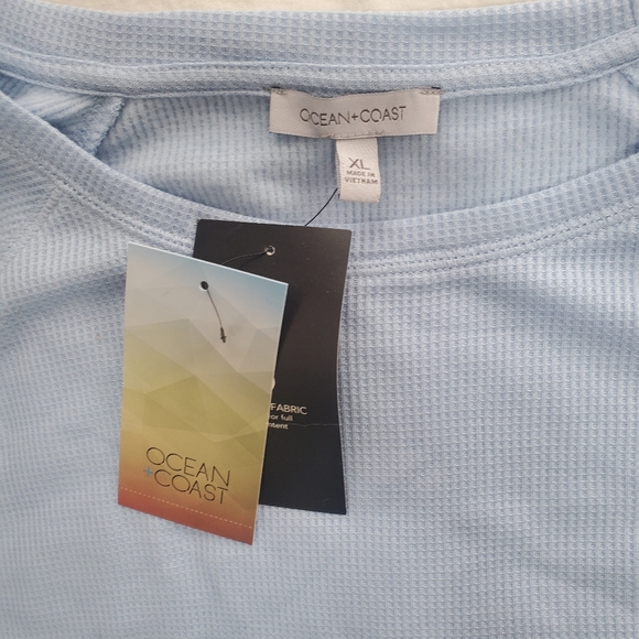 Ocean + Coast Womens XL Blue Waffle Knit Thermal Pajama Set Shirt Pants FLAWS - Picture 3 of 16